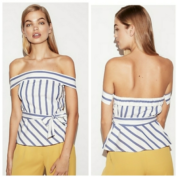 NWOT Express Off Shoulder Striped Peplum Top - Picture 1 of 13
